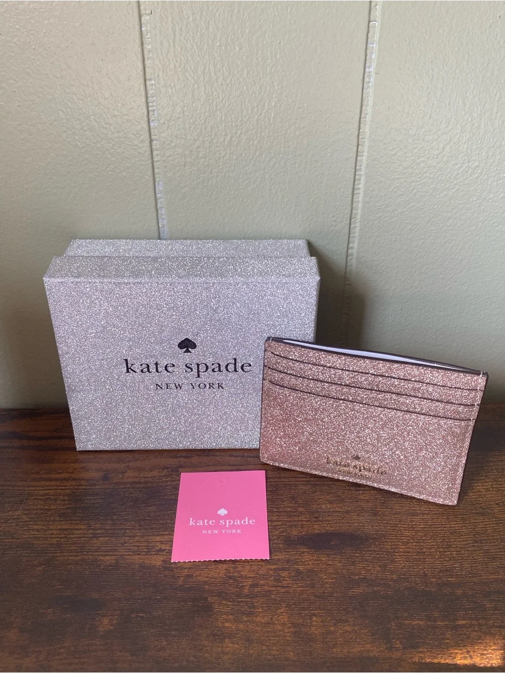kate spade Rose Gold Glitter Card Holder NWT